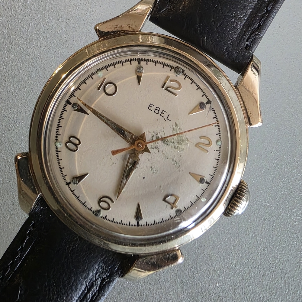 Vintage Ebel Swiss Automatic Champagne Pie Pan Dial With Naturally Aged Beauty. - Picture 3 of 7